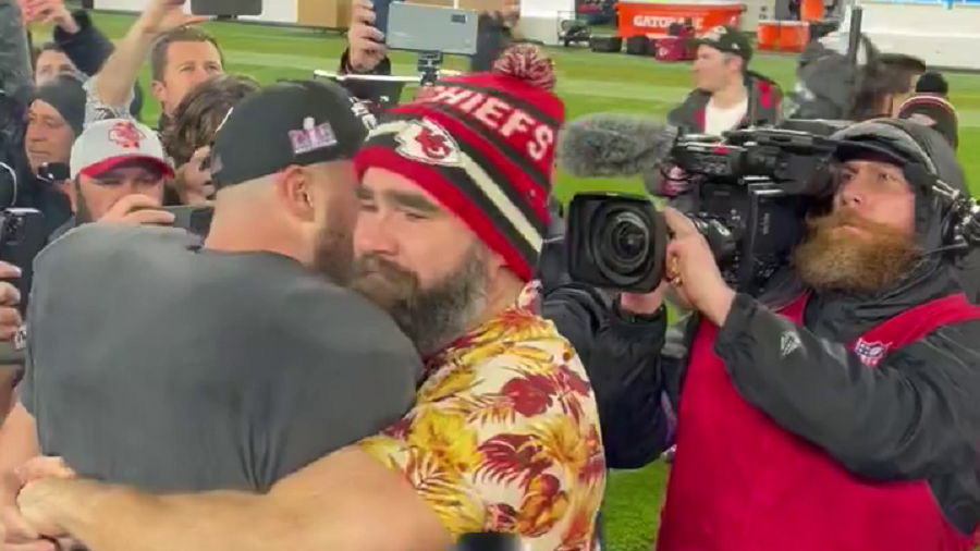 Jason Hugs Travis Kelce