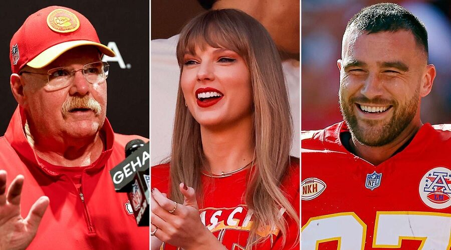 Andy Reid and Taylor Swift and Travis Kelce