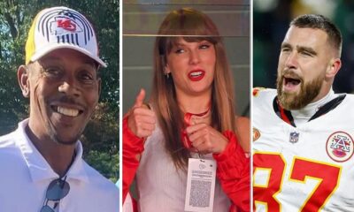 Patrick Mahomes and Taylor Swift with Travis Kelce