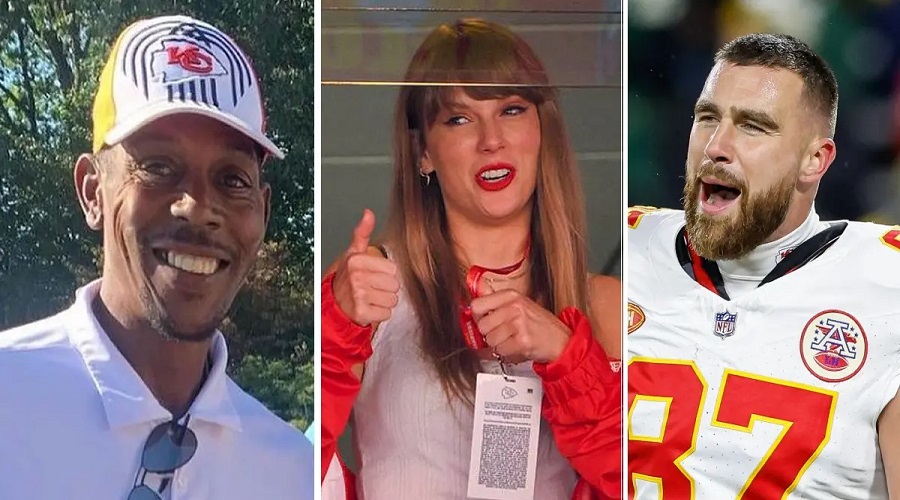 Patrick Mahomes and Taylor Swift with Travis Kelce