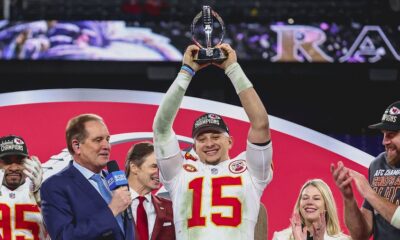 Patrick Mahomes holding Trophy